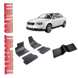 Set 5 covorase AUDI A4 B6 din 11.2001-10.2004, cu covoras tunel median, CAROSERIE SEDAN, Presuri cauciuc 100%, compatibil cu autoturismul AUDI A4 B6, Rigum