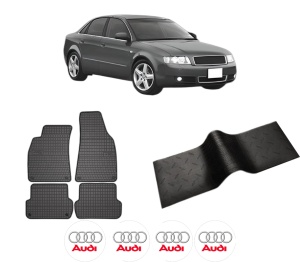Set 5 covorase auto AUDI A4 B6 (8E2) din 2011-2015, cu covoras tunel median, presuri auto din cauciuc, 4x Stickere auto cu AUDI - Img 2