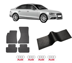 Set 5 covorase auto AUDI A4 B8 (8K2) din 2012-2018, cu covoras tunel median, presuri auto din cauciuc, 4x Stickere auto cu AUDI - Img 2