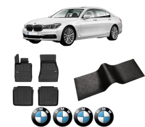 Set 5 covorase auto BMW Seria 7 (G11, G12) din 2007-2018, cu covoras tunel median, presuri auto din cauciuc, 4x Stickere auto cu BMW - Img 2
