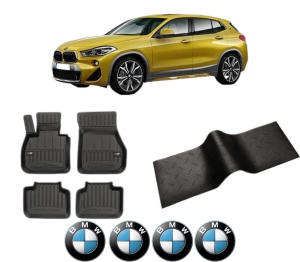 Set 5 covorase auto BMW Seria X2 (F39) din 2004-2010, cu covoras tunel median, presuri auto din cauciuc, 4x Stickere auto cu BMW - Img 2