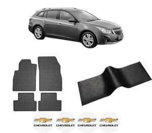 Set 5 covorase auto CHEVROLET CRUZE Station Wagon (J308) din 2004-2010, cu covoras tunel median, presuri auto din cauciuc, 4x Stickere auto cu CHEVROLET - Img 2