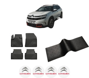 Set 5 covorase auto CITROEN C5 AIRCROSS (A_) din 2001-2006, cu covoras tunel median, presuri auto din cauciuc, 4x Stickere auto cu CITROEN - Img 2