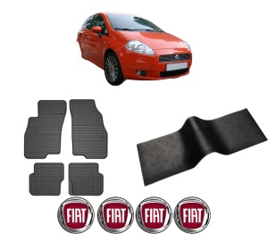 Set 5 covorase auto FIAT PUNTO (199_) din 2013-2019, cu covoras tunel median, presuri auto din cauciuc, 4x Stickere auto cu FIAT - Img 2
