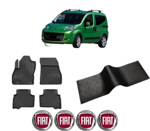 Set 5 covorase auto FIAT QUBO (225_) din 2016-2023, cu covoras tunel median, presuri auto din cauciuc, 4x Stickere auto cu FIAT - Img 2