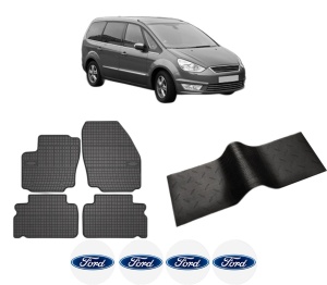 Set 5 covorase auto FORD GALAXY II (WA6) din 2007-2018, cu covoras tunel median, presuri auto din cauciuc, 4x Stickere auto cu FORD - Img 2