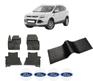 Set 5 covorase auto FORD KUGA II (DM2) din 2009-2020, cu covoras tunel median, presuri auto din cauciuc, 4x Stickere auto cu FORD - Img 2
