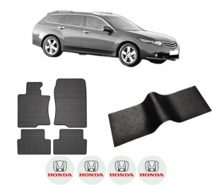 Set 5 covorase auto HONDA ACCORD VIII Estate (CW) din 2013-2018, cu covoras tunel median, presuri auto din cauciuc, 4x Stickere auto cu HONDA - Img 2