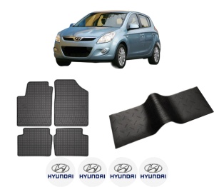 Set 5 covorase auto HYUNDAI i20 I (PB, PBT) din 2013-2022, cu covoras tunel median, presuri auto din cauciuc, 4x Stickere auto cu HYUNDAI - Img 2