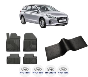 Set 5 covorase auto HYUNDAI i30 Kombi Van (PDE) din 2008-2021, cu covoras tunel median, presuri auto din cauciuc, 4x Stickere auto cu HYUNDAI - Img 2