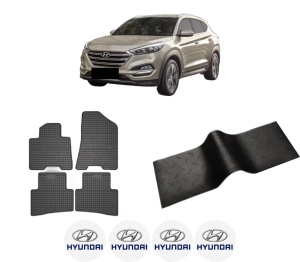 Set 5 covorase auto HYUNDAI TUCSON (TL, TLE) din 2003-2012, cu covoras tunel median, presuri auto din cauciuc, 4x Stickere auto cu HYUNDAI - Img 2