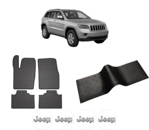 Set 5 covorase auto JEEP GRAND CHEROKEE IV (WK, WK2) din 2012-2017, cu covoras tunel median, presuri auto din cauciuc, 4x Stickere auto cu JEEP - Img 2