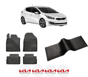 Set 5 covorase auto KIA CEED (CD) din 2006-2014, cu covoras tunel median, presuri auto din cauciuc, 4x Stickere auto cu KIA - Img 2