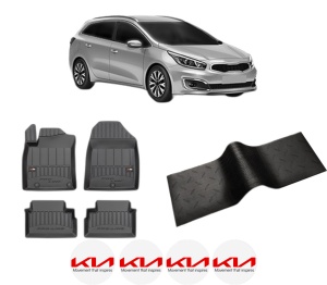 Set 5 covorase auto KIA CEED Sportswagon (CD) din 2007-2014, cu covoras tunel median, presuri auto din cauciuc, 4x Stickere auto cu KIA - Img 2