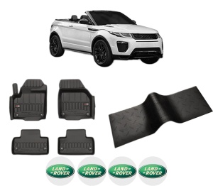 Set 5 covorase auto LAND ROVER RANGE ROVER EVOQUE Convertible (L538) din 2013-2014, cu covoras tunel median, presuri auto din cauciuc, 4x Stickere auto cu LAND ROVER - Img 2