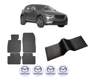 Set 5 covorase auto MAZDA CX-3 (DK) din 2012-2015, cu covoras tunel median, presuri auto din cauciuc, 4x Stickere auto cu MAZDA - Img 2