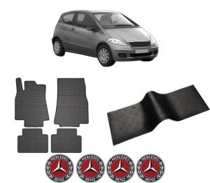 Set 5 covorase auto MERCEDES-BENZ A-CLASS (W169) din 2010-2020, cu covoras tunel median, presuri auto din cauciuc, 4x Stickere auto cu MERCEDES-BENZ - Img 2