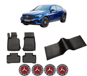Set 5 covorase auto MERCEDES-BENZ GLC Coupe (C253) din 2009-2017, cu covoras tunel median, presuri auto din cauciuc, 4x Stickere auto cu MERCEDES-BENZ - Img 2