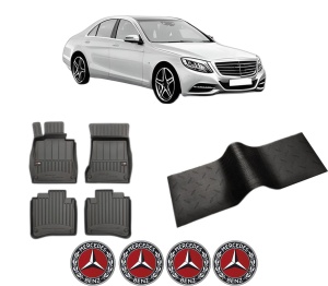 Set 5 covorase auto MERCEDES-BENZ S-CLASS (W222, V222, X222) din 2016-2023, cu covoras tunel median, presuri auto din cauciuc, 4x Stickere auto cu MERCEDES-BENZ - Img 2