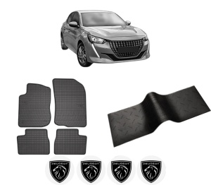 Set 5 covorase auto PEUGEOT 208 II (UB_, UP_, UW_, UJ_) din 2004-2011, cu covoras tunel median, presuri auto din cauciuc, 4x Stickere auto cu PEUGEOT - Img 2