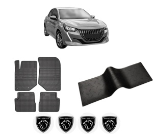 Set 5 covorase auto PEUGEOT 208 II (UB_, UP_, UW_, UJ_) din 2004-2011, cu covoras tunel median, presuri auto din cauciuc, 4x Stickere auto cu PEUGEOT - Img 2