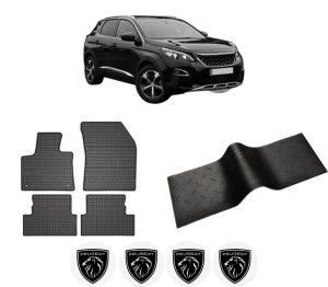 Set 5 covorase auto PEUGEOT 3008 II SUV (MC_, MR_, MJ_, M4_) din 2009-2013, cu covoras tunel median, presuri auto din cauciuc, 4x Stickere auto cu PEUGEOT - Img 2