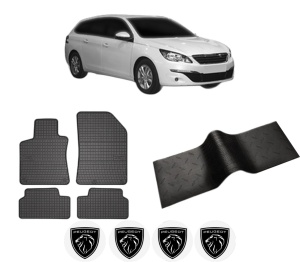 Set 5 covorase auto PEUGEOT 308 SW II Estate Van (LC_) din 2012-2020, cu covoras tunel median, presuri auto din cauciuc, 4x Stickere auto cu PEUGEOT - Img 2