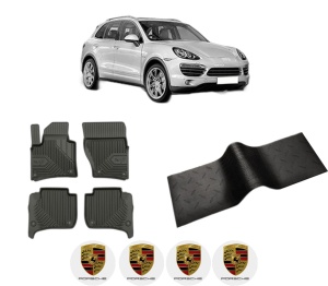 Set 5 covorase auto PORSCHE CAYENNE (92A) din 2014-2024, cu covoras tunel median, presuri auto din cauciuc, 4x Stickere auto cu PORSCHE - Img 2