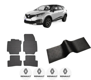 Set 5 covorase auto RENAULT CAPTUR I (J5_, H5_) din 2010-2017, cu covoras tunel median, presuri auto din cauciuc, 4x Stickere auto cu RENAULT - Img 2
