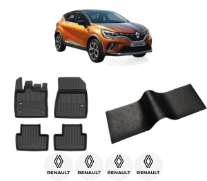 Set 5 covorase auto RENAULT CAPTUR II (HF_) din 2003-2011, cu covoras tunel median, presuri auto din cauciuc, 4x Stickere auto cu RENAULT - Img 2