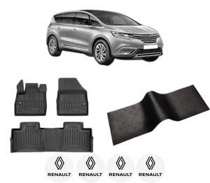 Set 5 covorase auto RENAULT ESPACE V (JR_) din 2009-2020, cu covoras tunel median, presuri auto din cauciuc, 4x Stickere auto cu RENAULT - Img 2