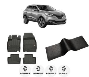 Set 5 covorase auto RENAULT KADJAR (HA_, HL_) din 2007-2015, cu covoras tunel median, presuri auto din cauciuc, 4x Stickere auto cu RENAULT - Img 2