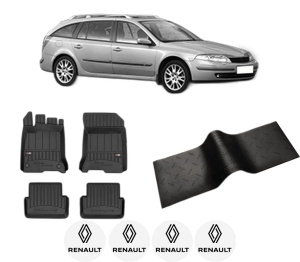 Set 5 covorase auto RENAULT LAGUNA II Grandtour (KG0/1_) din 2008-2018, cu covoras tunel median, presuri auto din cauciuc, 4x Stickere auto cu RENAULT - Img 2