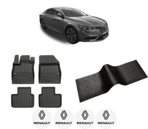 Set 5 covorase auto RENAULT TALISMAN din 2004-2011, cu covoras tunel median, presuri auto din cauciuc, 4x Stickere auto cu RENAULT - Img 2