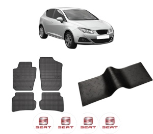 Set 5 covorase auto SEAT IBIZA IV (6J5, 6P1) din 2019-2021, cu covoras tunel median, presuri auto din cauciuc, 4x Stickere auto cu SEAT - Img 2