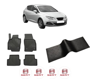 Set 5 covorase auto SEAT IBIZA IV (6J5, 6P1) din 2019-2021, cu covoras tunel median, presuri auto din cauciuc, 4x Stickere auto cu SEAT - Img 2