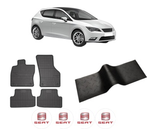 Set 5 covorase auto SEAT LEON (5F1) din 2004-2011, cu covoras tunel median, presuri auto din cauciuc, 4x Stickere auto cu SEAT - Img 2