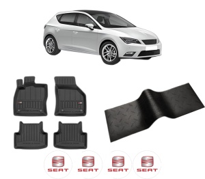 Set 5 covorase auto SEAT LEON (5F1) din 2004-2011, cu covoras tunel median, presuri auto din cauciuc, 4x Stickere auto cu SEAT - Img 2