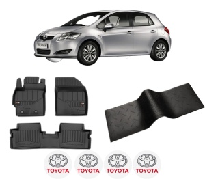 Set 5 covorase auto TOYOTA AURIS (_E15_) din 2010-2020, cu covoras tunel median, presuri auto din cauciuc, 4x Stickere auto cu TOYOTA - Img 2