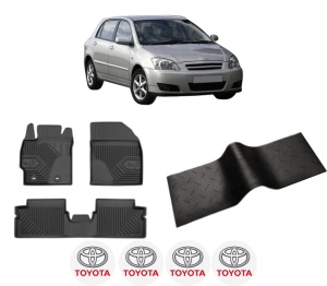 Set 5 covorase auto TOYOTA COROLLA (_E12_) din 2012-2020, cu covoras tunel median, presuri auto din cauciuc, 4x Stickere auto cu TOYOTA - Img 2