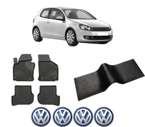 Set 5 covorase auto Volkswagen GOLF VI (5K1) din 2011-2016, cu covoras tunel median, presuri auto din cauciuc, 4x Stickere auto cu Volkswagen - Img 2