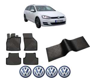 Set 5 covorase auto Volkswagen GOLF VII Variant (BA5, BV5) din 2007-2015, cu covoras tunel median, presuri auto din cauciuc, 4x Stickere auto cu Volkswagen - Img 2