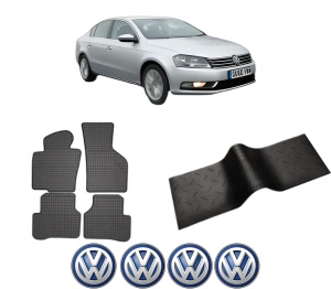 Set 5 covorase auto Volkswagen PASSAT B7 (A32, A33) din 2008-2012, cu covoras tunel median, presuri auto din cauciuc, 4x Stickere auto cu Volkswagen - Img 2