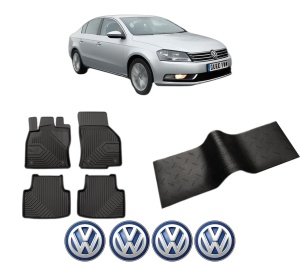 Set 5 covorase auto Volkswagen PASSAT B7 (A32, A33) din 2008-2012, cu covoras tunel median, presuri auto din cauciuc, 4x Stickere auto cu Volkswagen - Img 2