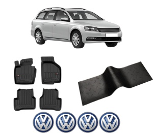 Set 5 covorase auto Volkswagen PASSAT B7 Variant (365) din 2008-2015, cu covoras tunel median, presuri auto din cauciuc, 4x Stickere auto cu Volkswagen - Img 2