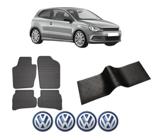 Set 5 covorase auto Volkswagen POLO V (6R1, 6C1) din 2004-2011, cu covoras tunel median, presuri auto din cauciuc, 4x Stickere auto cu Volkswagen - Img 2
