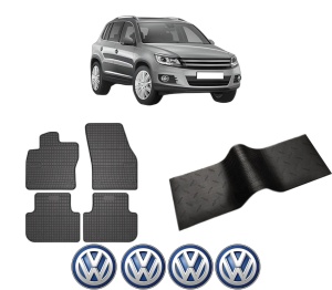 Set 5 covorase auto Volkswagen TIGUAN (5N_) din 2004-2009, cu covoras tunel median, presuri auto din cauciuc, 4x Stickere auto cu Volkswagen - Img 2