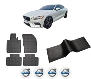 Set 5 covorase auto VOLVO S60 III (224) din 2017-2021, cu covoras tunel median, presuri auto din cauciuc, 4x Stickere auto cu VOLVO - Img 2
