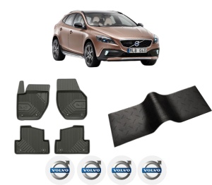 Set 5 covorase auto VOLVO V40 Cross Country (526) din 2006-2013, cu covoras tunel median, presuri auto din cauciuc, 4x Stickere auto cu VOLVO - Img 2