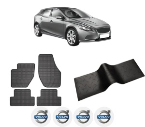 Set 5 covorase auto VOLVO V40 Hatchback (525) din 2006-2013, cu covoras tunel median, presuri auto din cauciuc, 4x Stickere auto cu VOLVO - Img 2